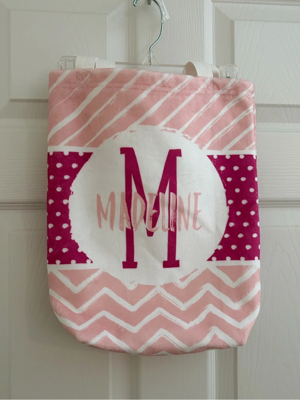 XXXL Personalized Pink “Madeline” Towel or Beach Blanket w/Matching Tote